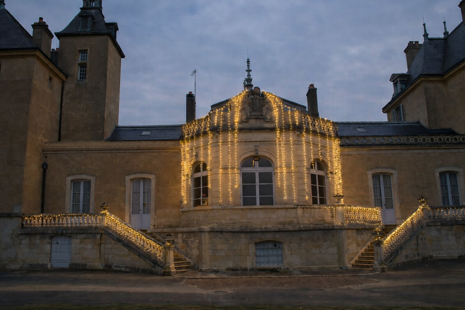 Balcon du Château de la Loyère : simulation de mise en lumière